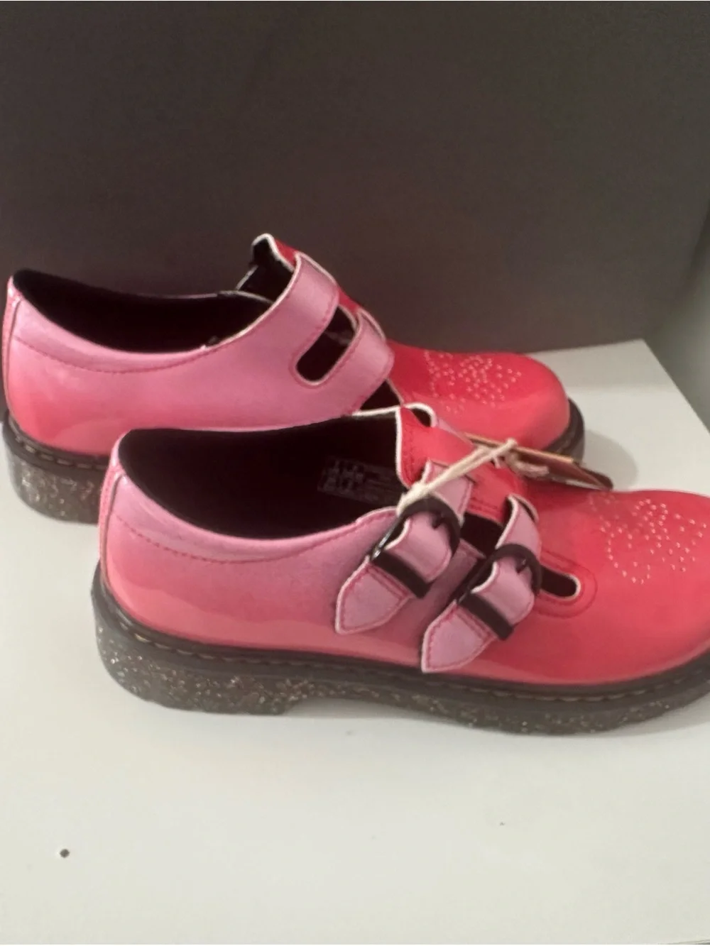 Dr. Martens Pink and Red Heart Mary Jane Kids Shoes